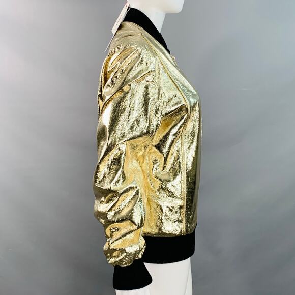 ZADIG & VOLTAIRE Size M Larsona Metallic Gold Goat Leather Zip Up Bomber Jacket - Picture 2 of 7